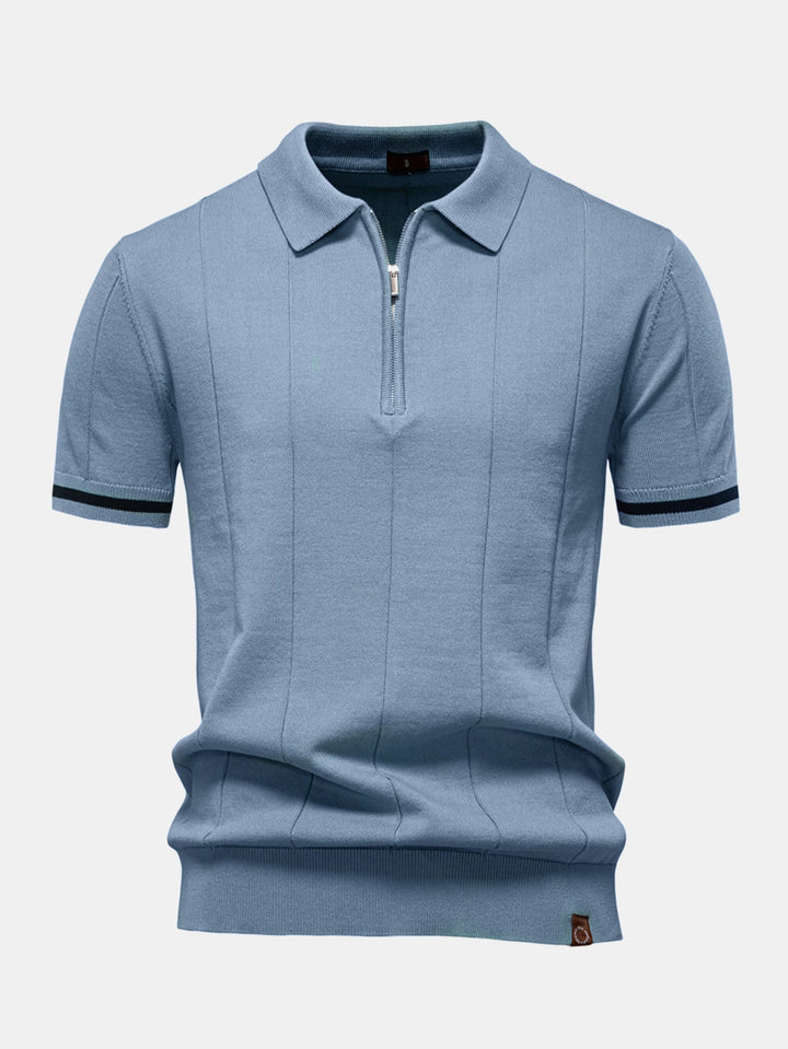 Knitted Polo with Zipper and Contrast Trim