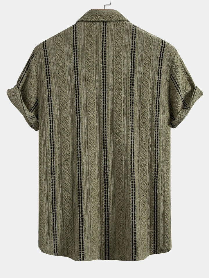 Geometric Stripe Jacquard Button-Up Shirt & Straight Leg Linen Pants