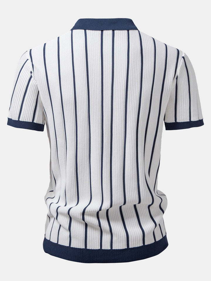 Striped Knit Button-Up Shirt