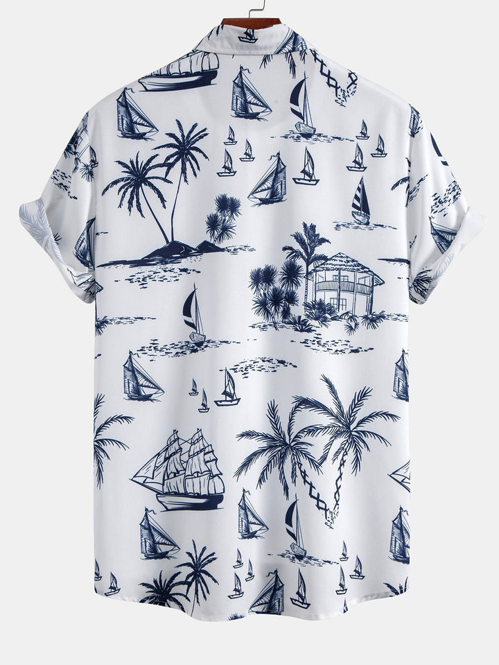 Island Sailing Print Button Up Shirts & Swim Shorts