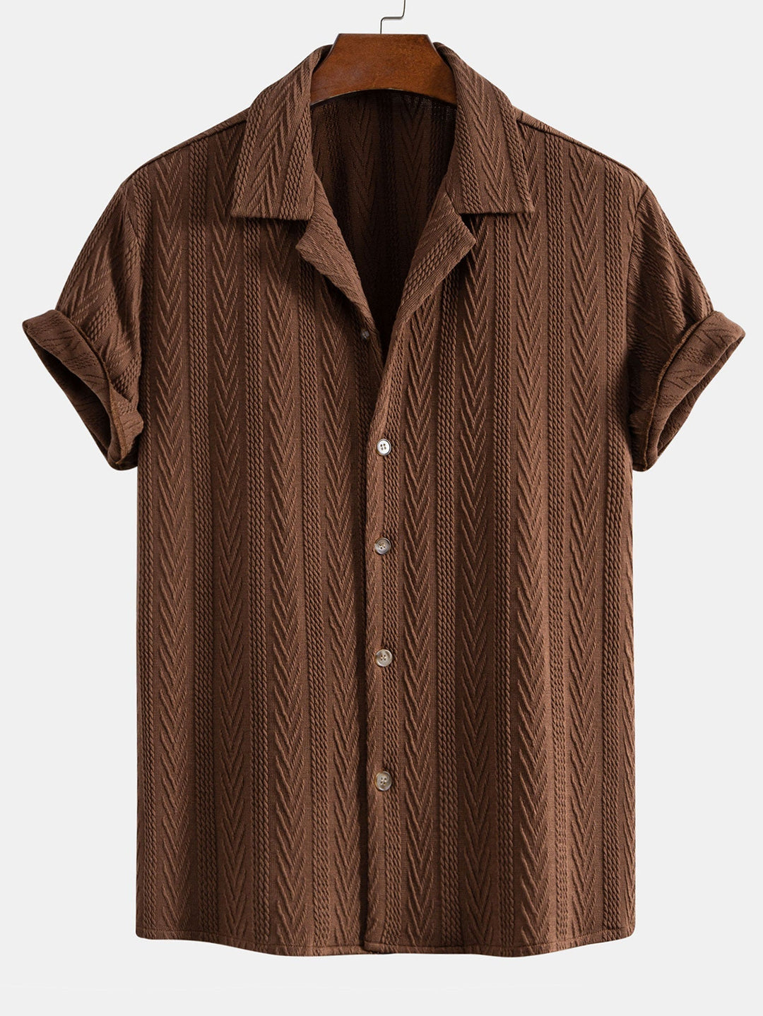 Textured Jacquard Cuban Collar Shirt & Textured Straight Leg Pants