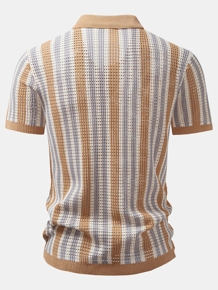 Striped Eyelet Crochet Shirt