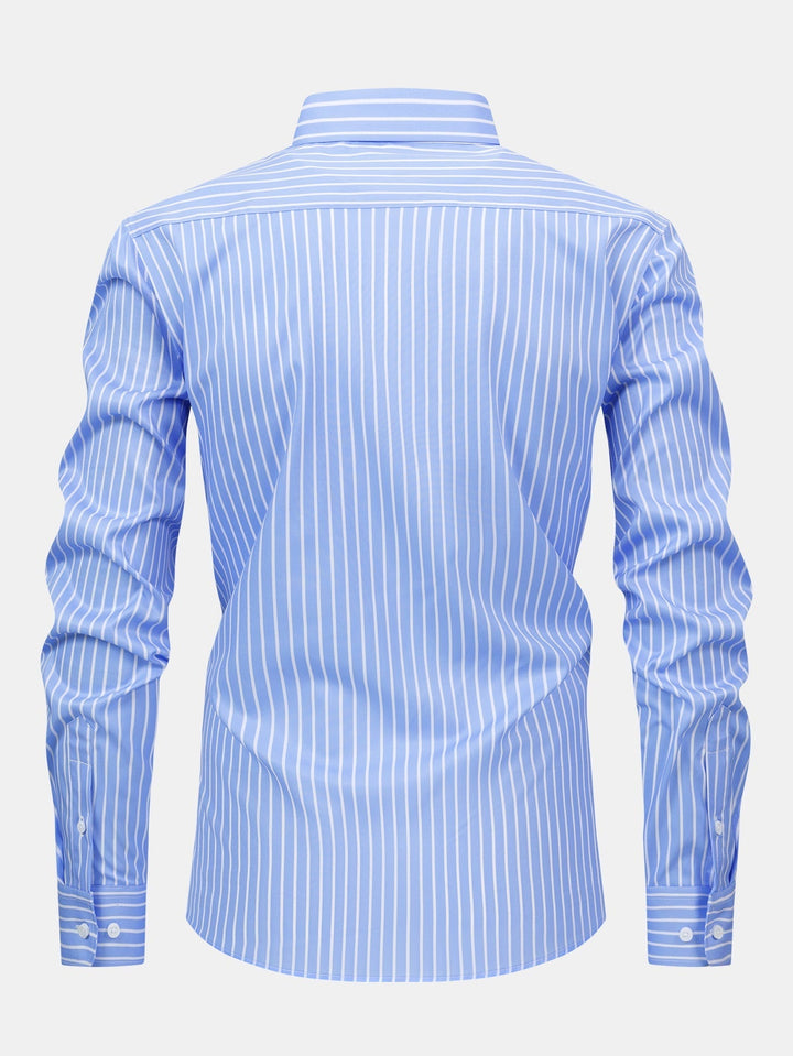 Long Sleeve Striped Shirt with Buttons & Straight Leg Elastic Waist Pants