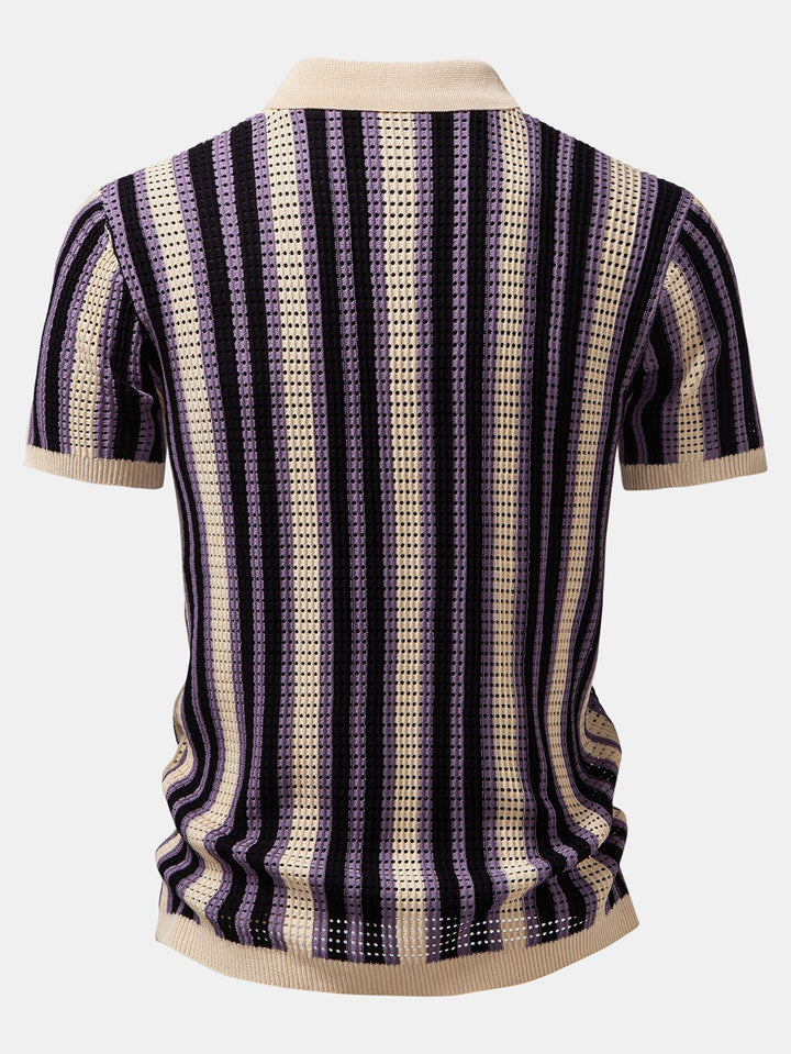 Striped Eyelet Crochet Shirt
