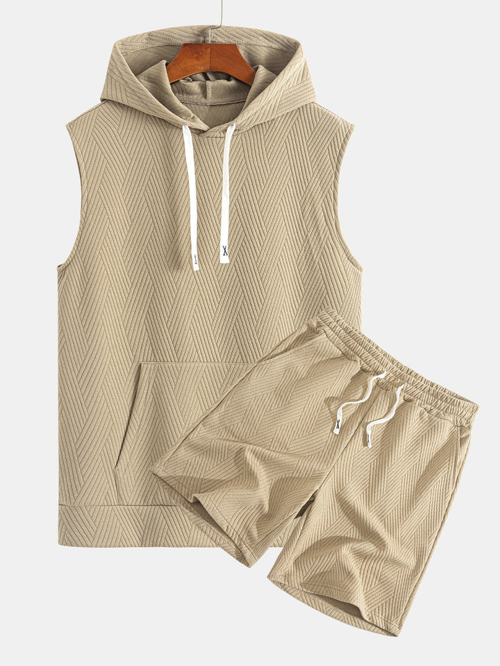 Sleeveless Hooded Sweatshirt in Striped Jacquard <tc>T-Shirt</tc> &amp; Shorts