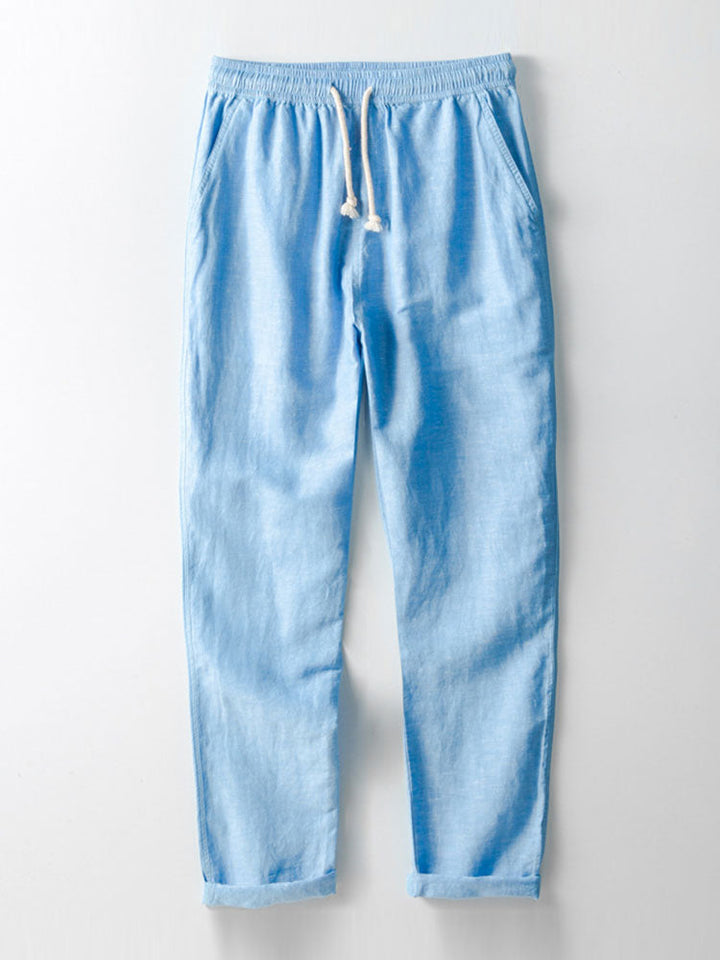 Linen and Rayon Blend V-Neck Shirt & Straight Leg Linen Pants