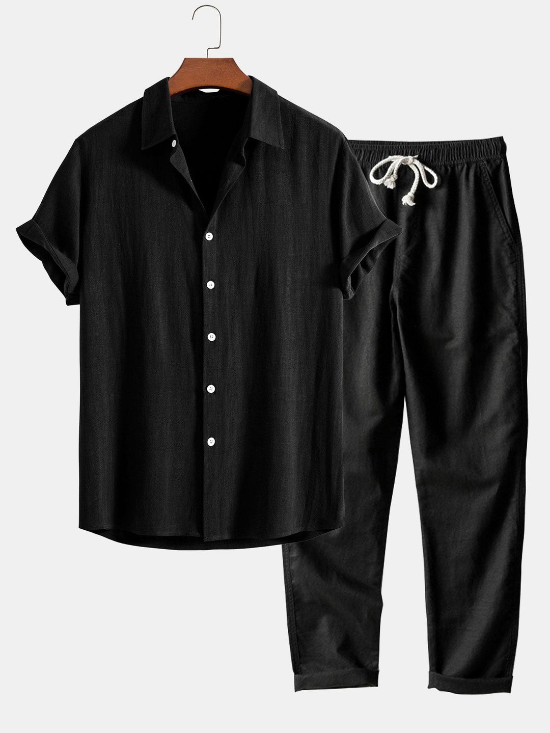 Button-Up Shirt in Linen and Rayon Blend & Straight Leg Linen Pants