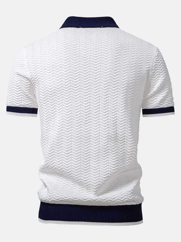 Textured Knit V-Neck Polo