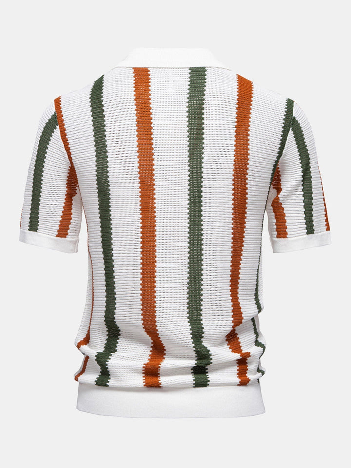 V-Neck Striped Knit Polo