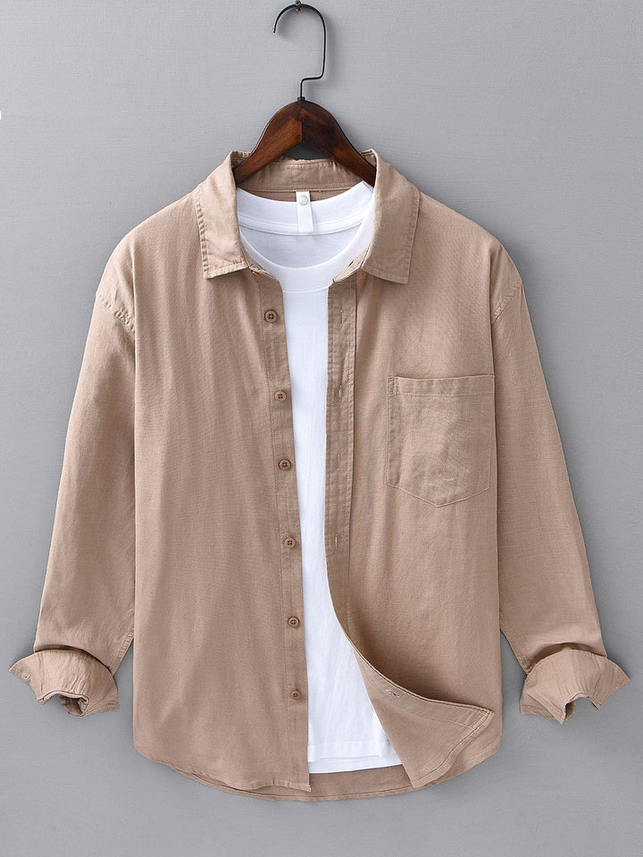 Long Sleeve Linen and Cotton Shirt with Pocket