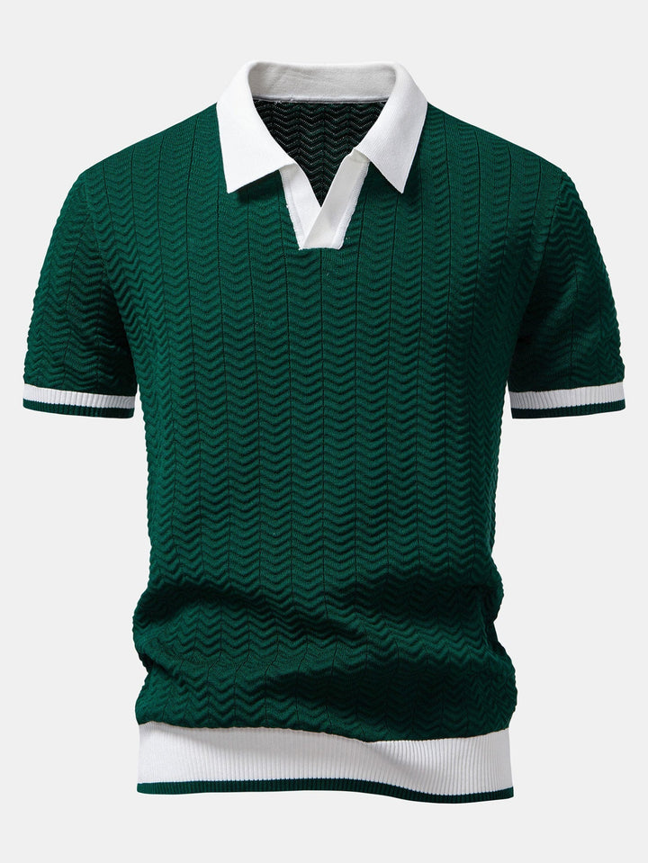 Textured Knit V-Neck Polo