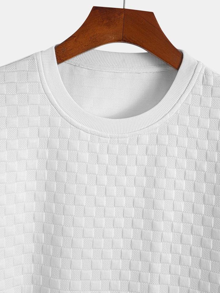 Checkered jacquard t-shirt with curved hem