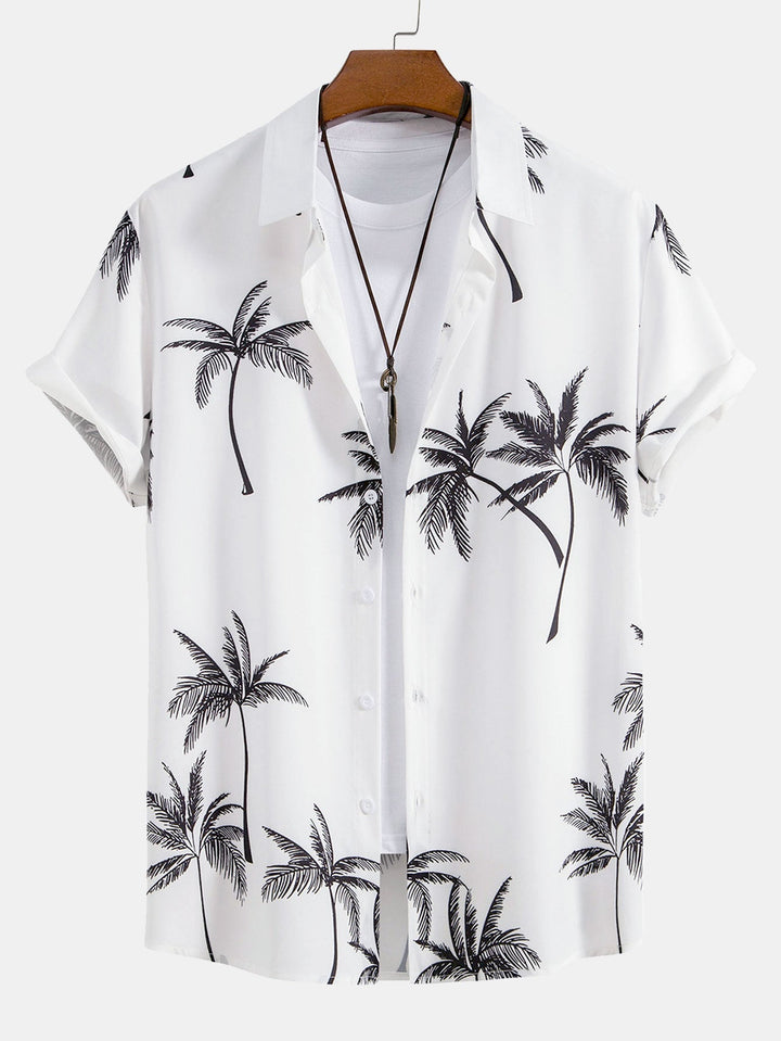 Printed Palm Button-Up Shirt & Striped Swim Shorts