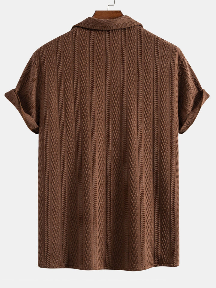 Textured Jacquard Cuban Collar Shirt & Textured Straight Leg Pants