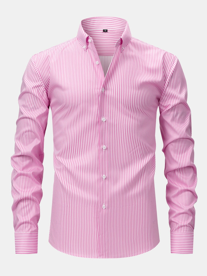 Long Sleeve Striped Shirt with Buttons & Elastic Waist Straight Pants