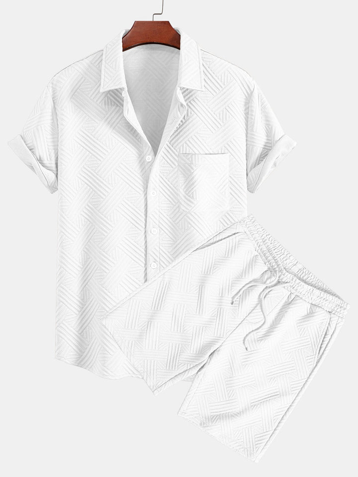Striped Jacquard Button-Up Shirt & Drawstring Shorts
