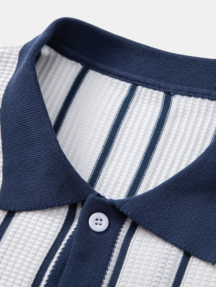 Striped Knit Button-Up Shirt