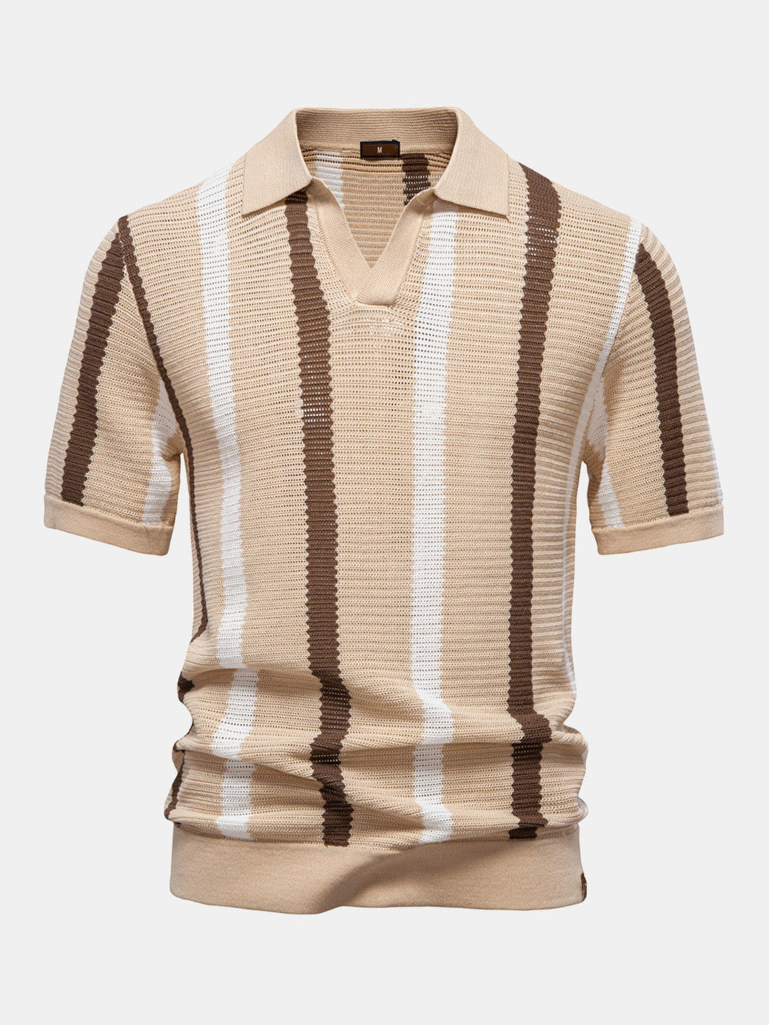 V-Neck Striped Knit Polo