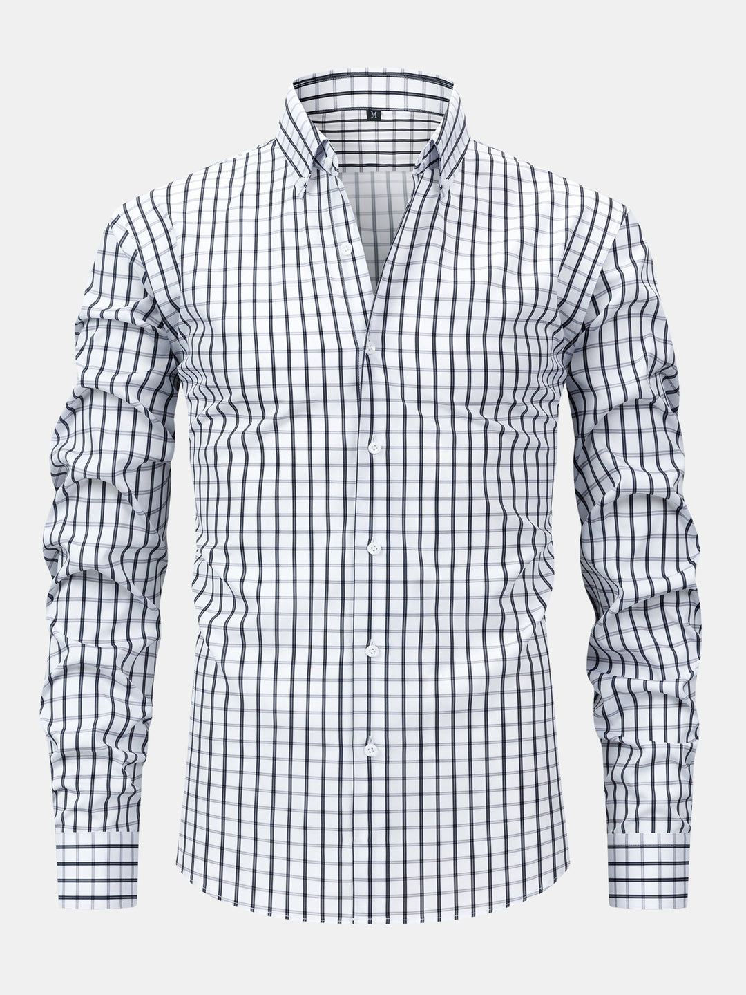 Long Sleeve Checkered Shirt with Buttons & Straight Leg Elastic Waist Pants
