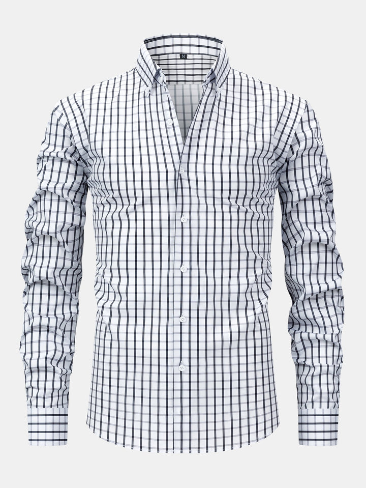 Long Sleeve Checkered Shirt with Buttons & Straight Leg Elastic Waist Pants