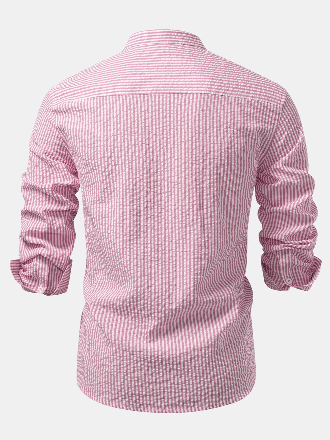 Striped Seersucker Shirt with Stand Collar