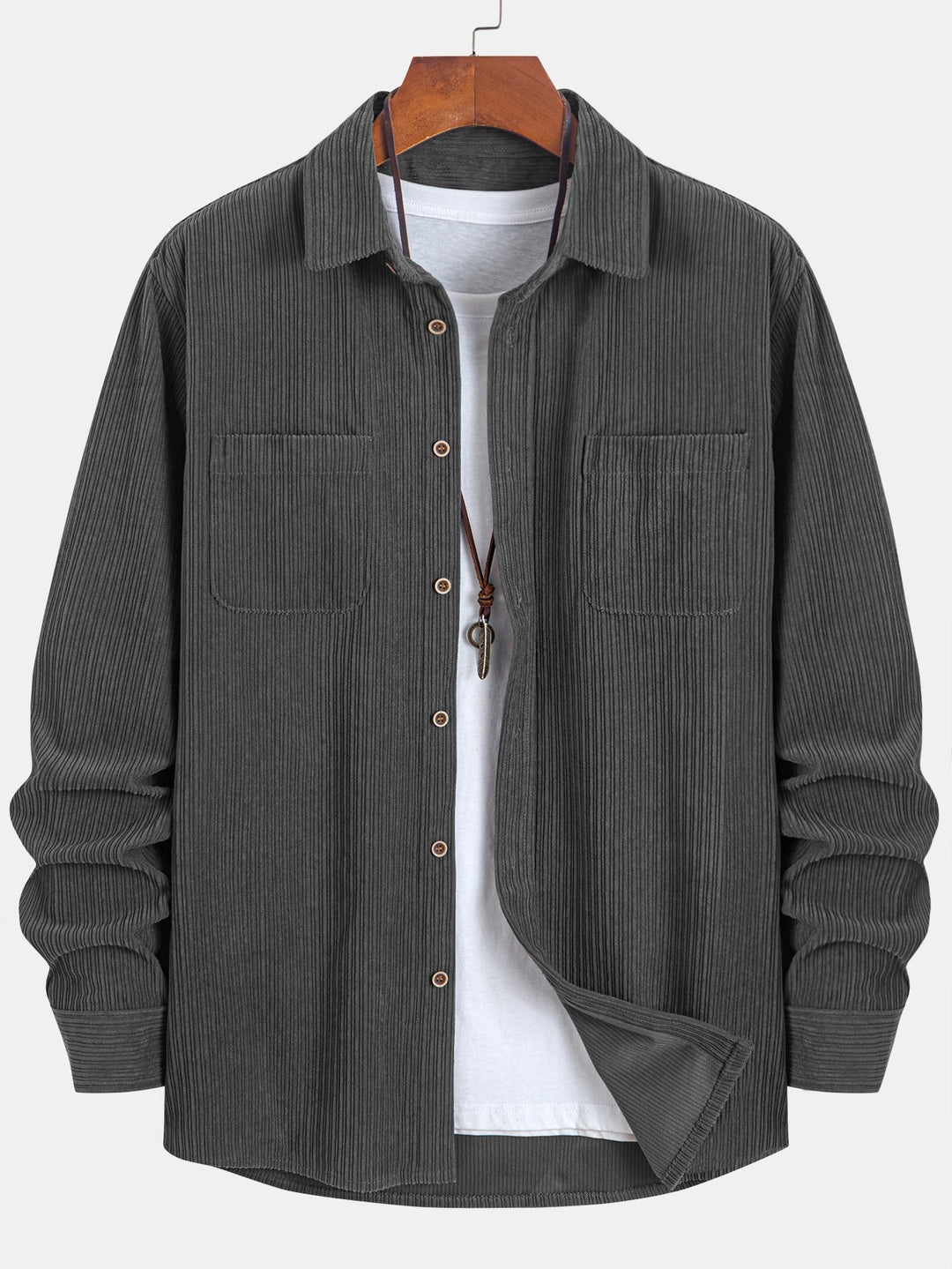 Long Sleeve Corduroy Shirt with Pocket and Buttons