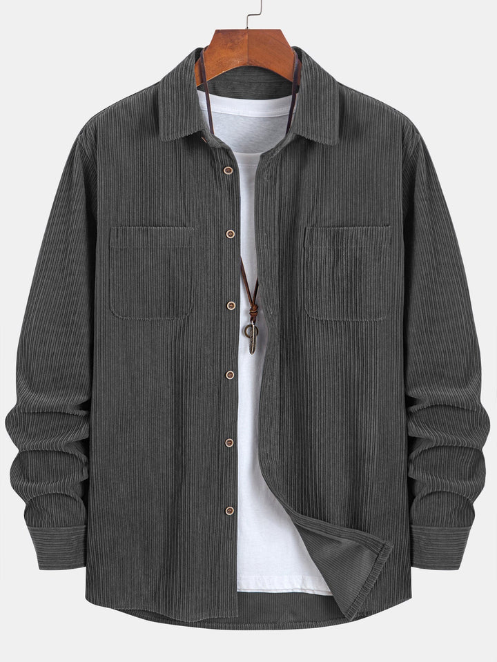 Long Sleeve Corduroy Shirt with Pocket and Buttons
