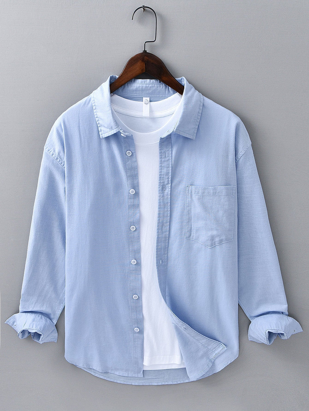Long Sleeve Linen and Cotton Shirt with Pocket & Straight Leg Linen Pants