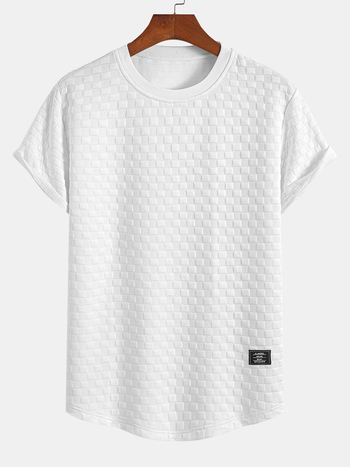Checkered jacquard t-shirt with curved hem