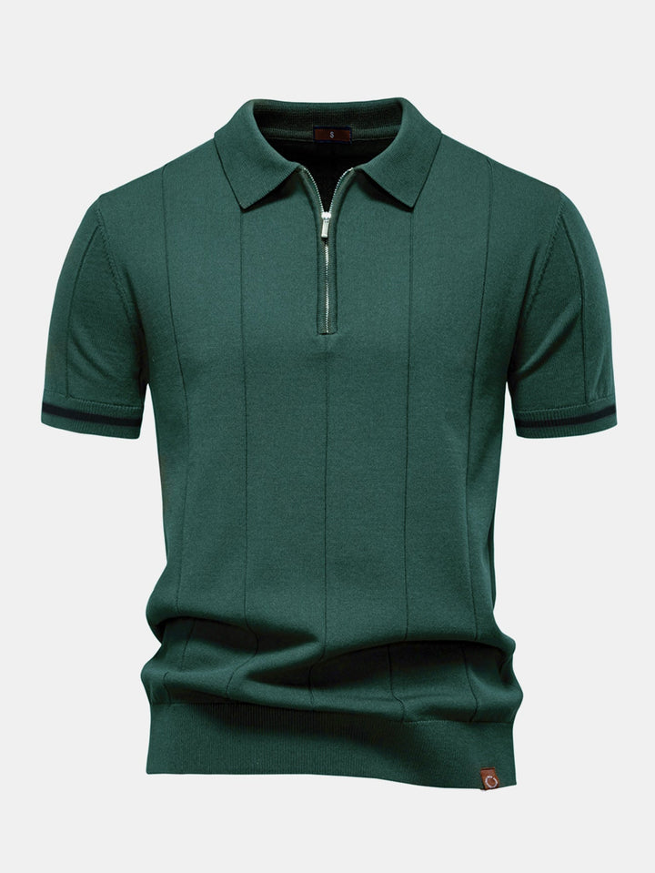 Knitted Polo with Zipper and Contrast Trim