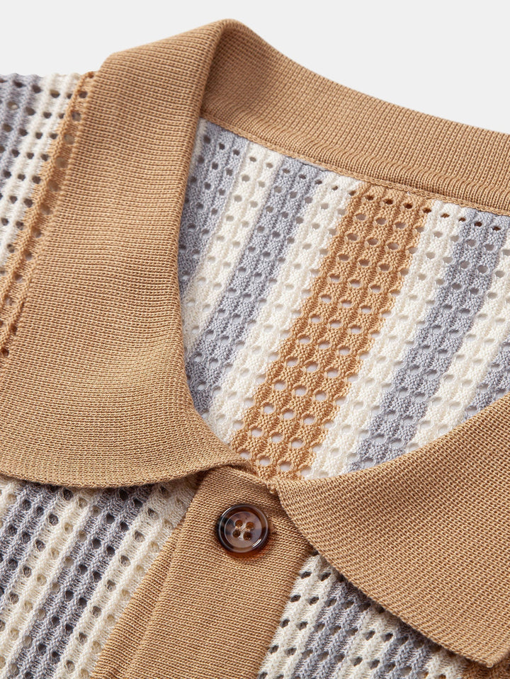 Striped Eyelet Crochet Shirt
