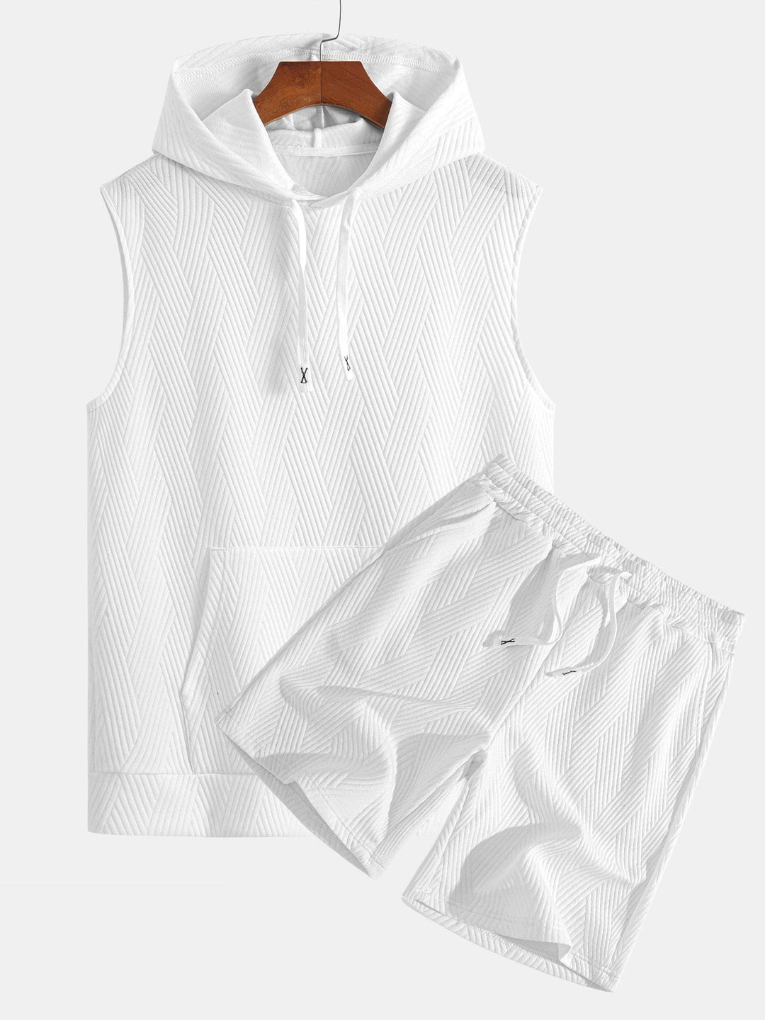 Sleeveless Hooded Sweatshirt in Striped Jacquard <tc>T-Shirt</tc> &amp; Shorts