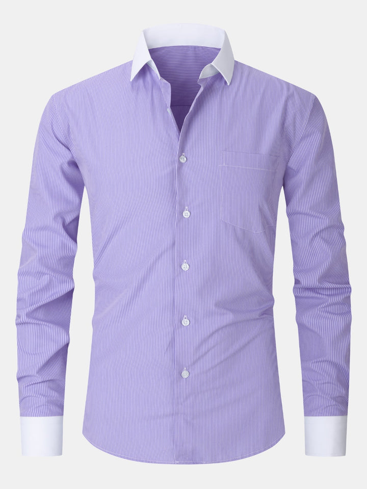 Striped Contrast Collar Dress Shirt