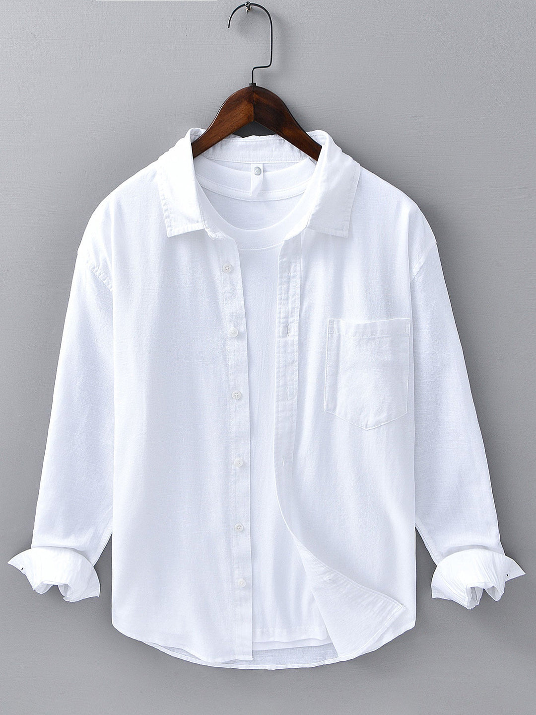 Long Sleeve Linen and Cotton Shirt with Pocket