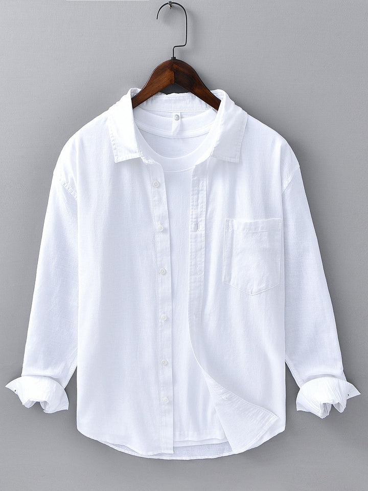 Long Sleeve Linen and Cotton Shirt with Pocket
