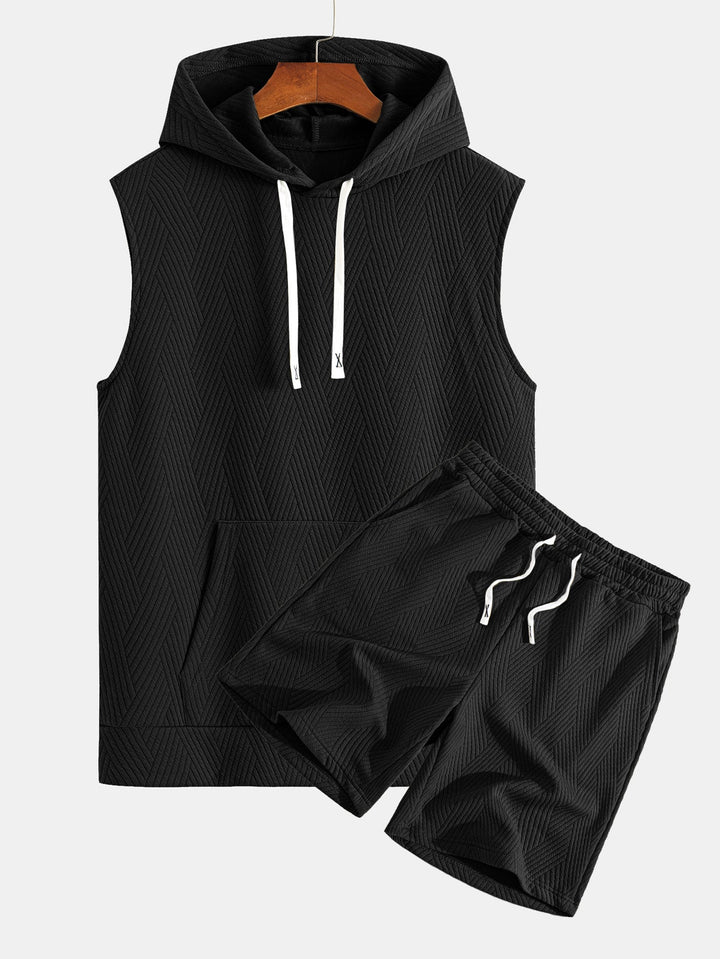 Sleeveless Hooded Sweatshirt in Striped Jacquard <tc>T-Shirt</tc> &amp; Shorts