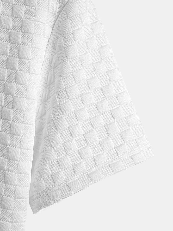 Checkered jacquard t-shirt with curved hem