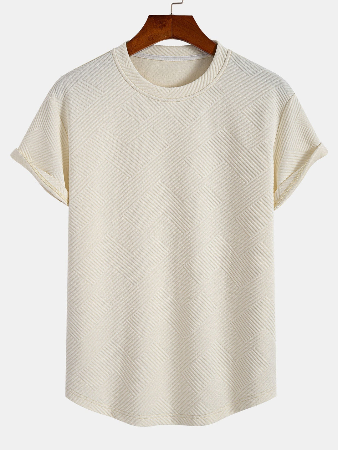 Short Sleeve Striped Jacquard T-Shirt with Curved Hem