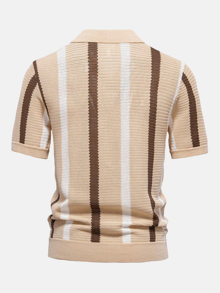 V-Neck Striped Knit Polo