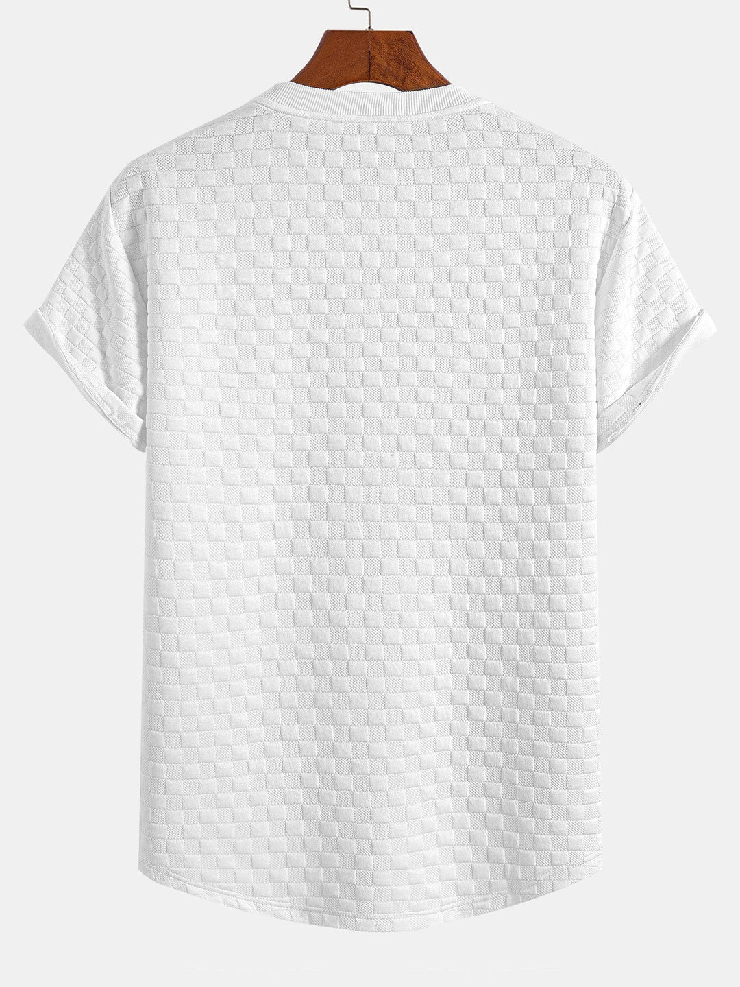 Checkered jacquard t-shirt with curved hem
