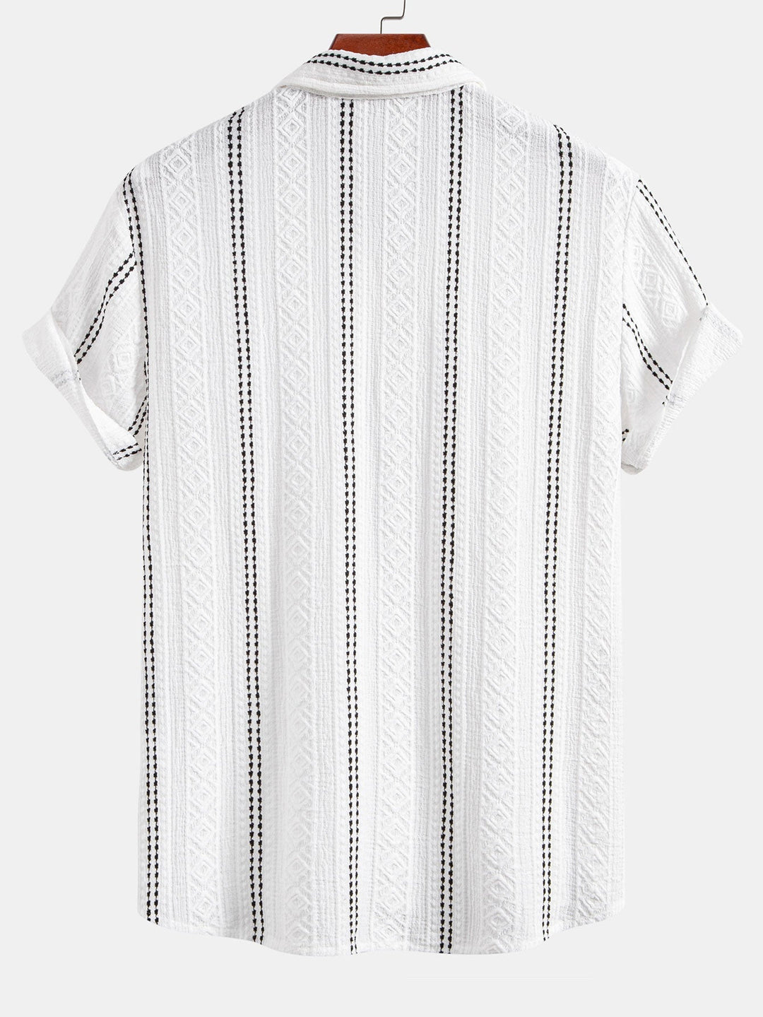 Geometric Stripe Jacquard Button-Up Shirt & Straight Leg Linen Pants