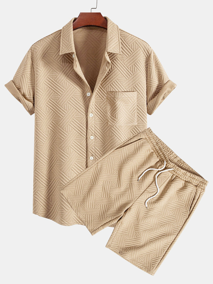 Striped Jacquard Button-Up Shirt & Drawstring Shorts