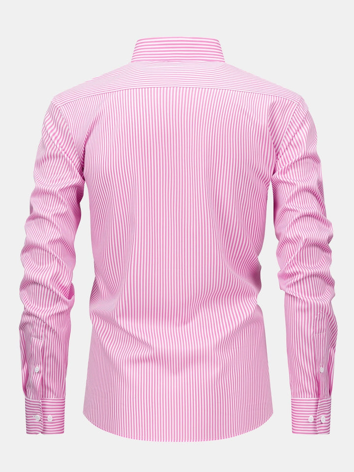 Long Sleeve Striped Shirt with Buttons & Elastic Waist Straight Pants