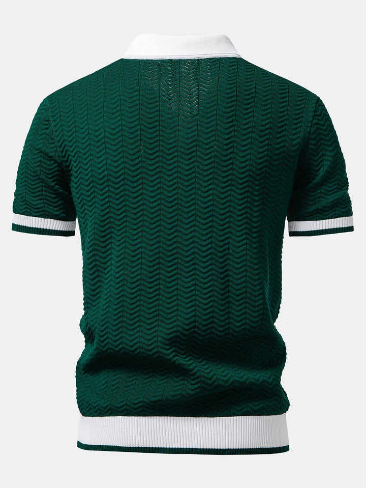 Textured Knit V-Neck Polo