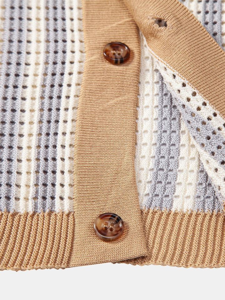 Striped Eyelet Crochet Shirt