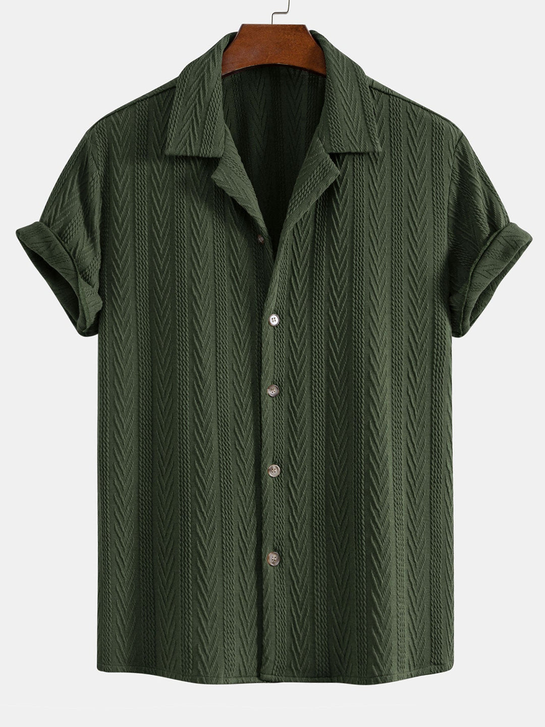 Textured Jacquard Cuban Collar Shirt & Textured Straight Leg Pants