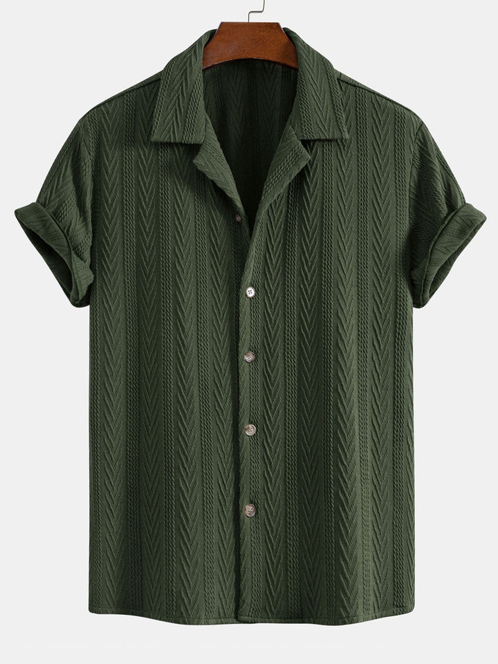 Textured Jacquard Cuban Collar Shirt & Textured Straight Leg Pants