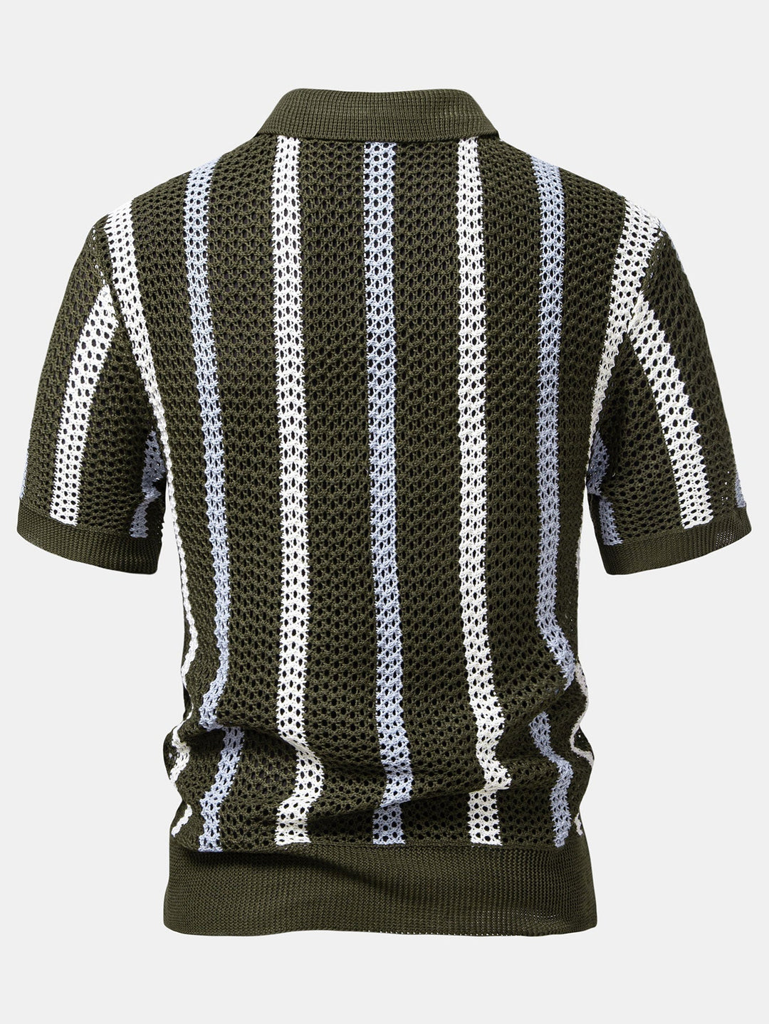 Striped Crochet Polo with V-Neck & Straight Leg Linen Pants