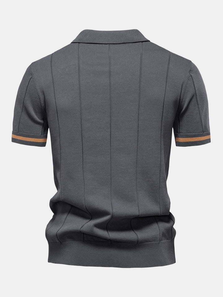 Knitted Polo with Zipper and Contrast Trim