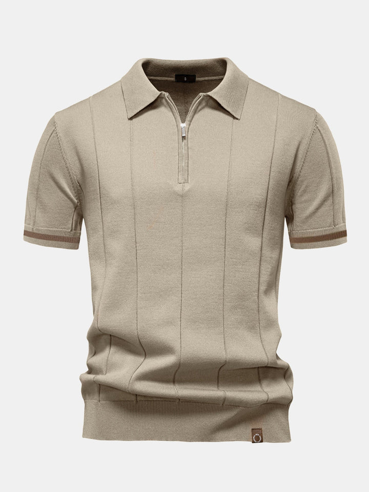 Knitted Polo with Zipper and Contrast Trim